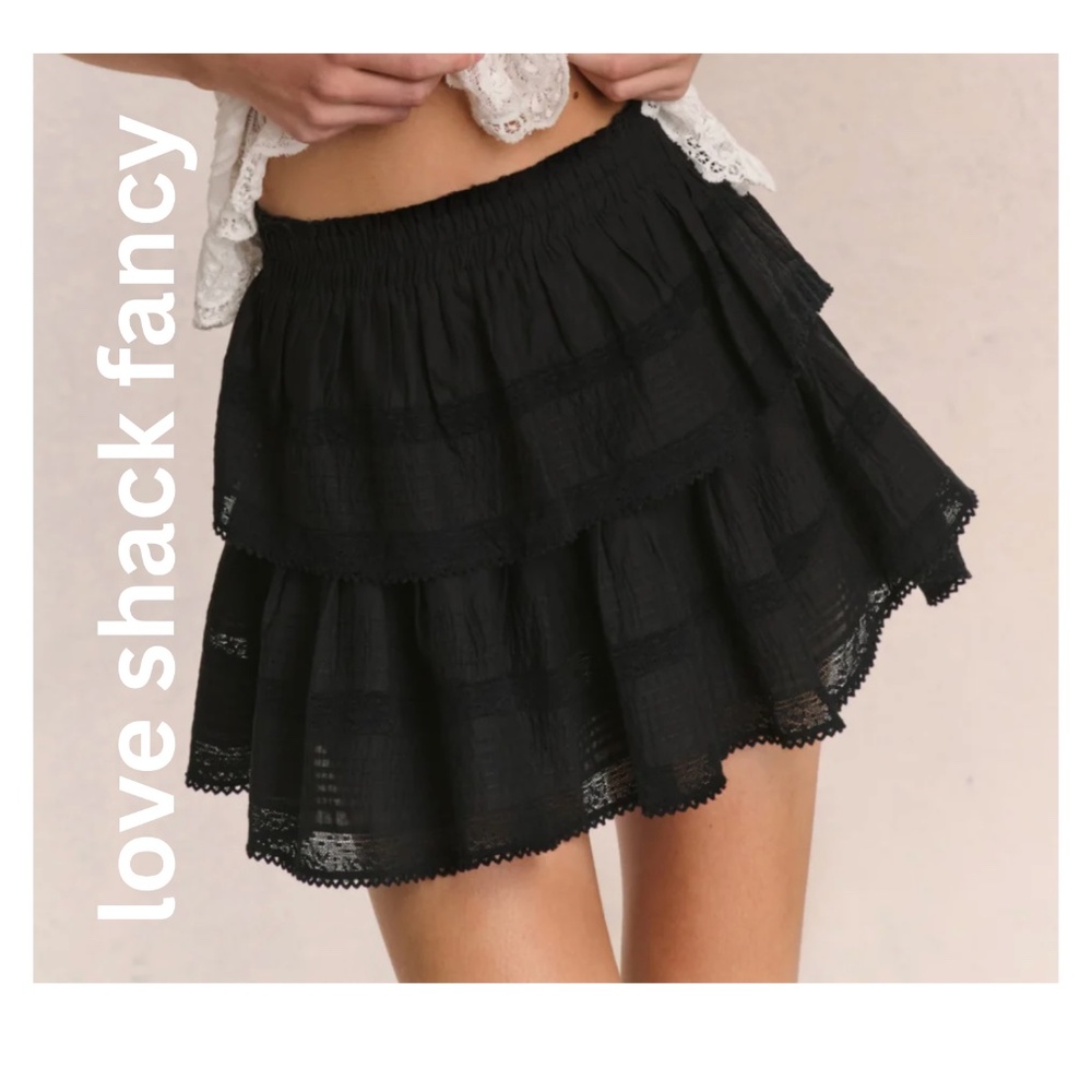 LoveShackFancy Ruffle Mini Skirt Black Size P Excellent Condition